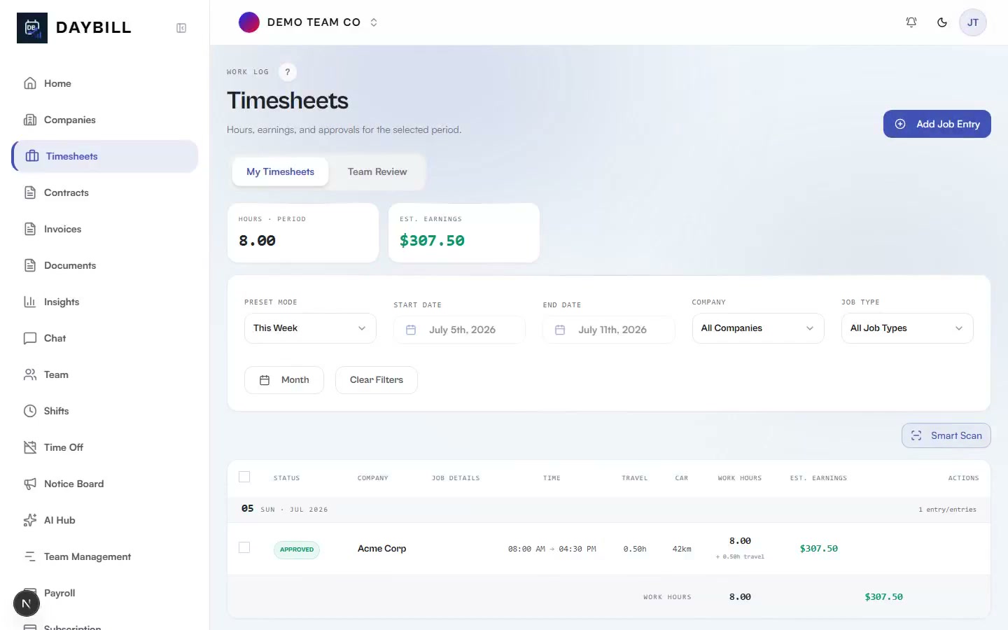 Daybill timesheet approval demonstration
