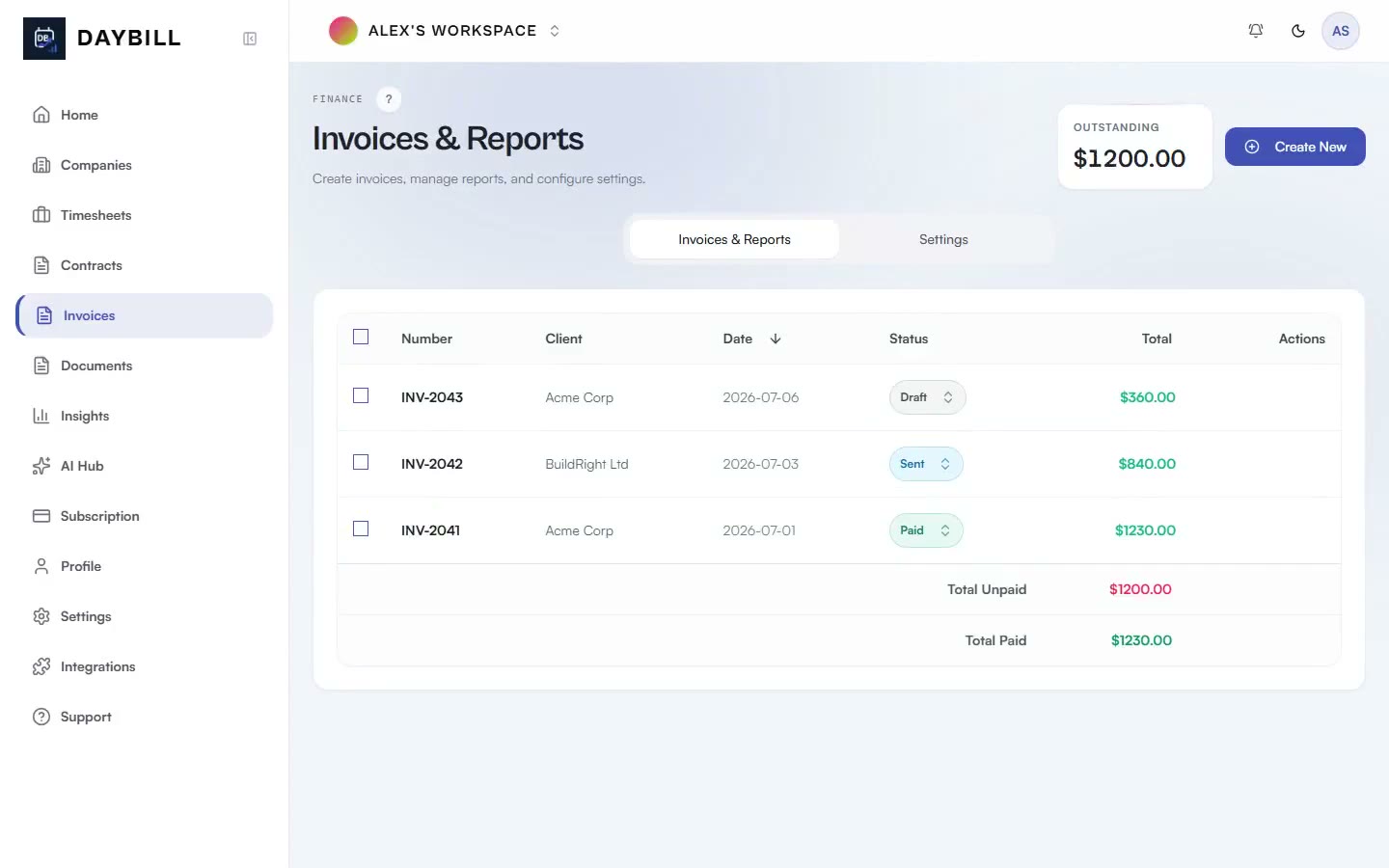 Daybill client invoicing demonstration